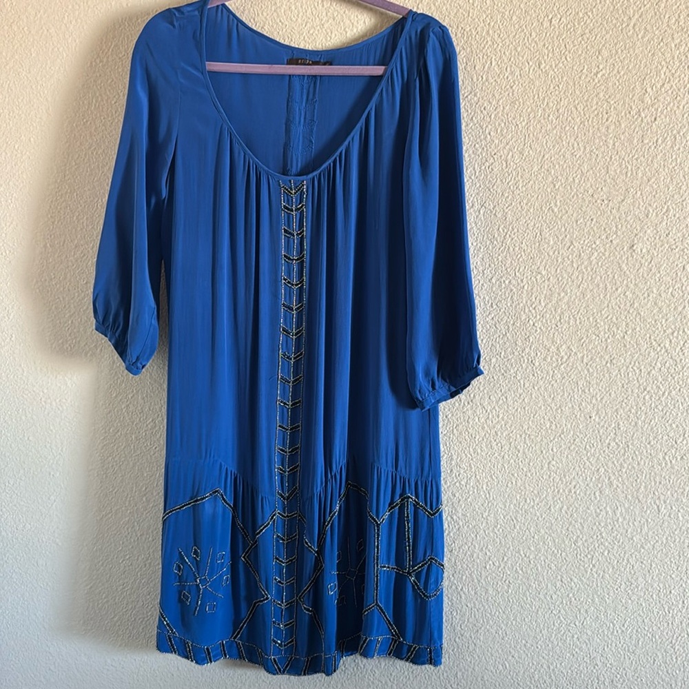 100% Silk Reiss Blue Beaded Dress